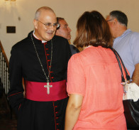Maronite Bishop Gregory Mansour chats with parishioners at Our Lady of Lebanon Cathedral in Brooklyn Heights following liturgy on Sunday, Sept. 9. (Photo by Marie Elena Giossi)