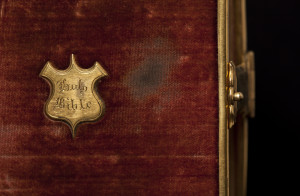 Shown is a detail from the cover of the Lincoln Bible. The velvet-covered Bible was used when Abraham Lincoln was sworn in as president of the U.S. in 1861. It is a holding of the Rare Books and Special Collections Division of the Library of Congress.