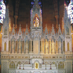 The main altar designed by architect James Renwick Jr., that once adorned St. Vincent de Paul Church, and will be the focal piece for the reconstruction at Holy Name Church.