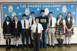 During Catholic Schools Week, the Student Council at St. Francis of Assisi School, Astoria, hosted a Change Challenge to increase awareness of the need to serve others. In this challenge, students brought in pennies to collect points for their class. But the fun began when they brought in silver money and dollars to lower the points of other classes. This friendly competition raised over $1,000, which was donated to the Robin Hood Foundation to help victims of Hurricane Sandy.