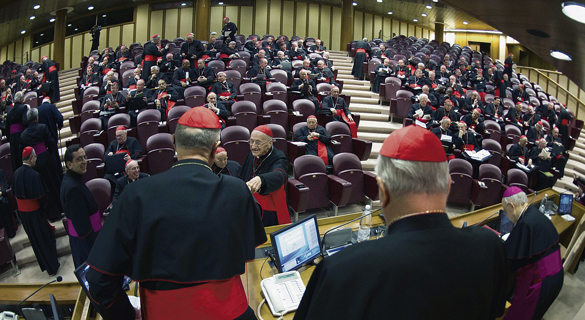 Cardinals attending a meeting at the synod hall in the Vatican March 4.