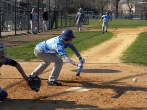 Liam Gallagher's bunt in the first inning plated two runs. (Photo by Jim Mancari)