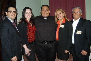 The planning committee and parish leaders of the diocesan Mexican Apostolate, from left, Elimelec Soriano; Natasha Bisbal, St. Laurence Church, East New York; Father Jorge Ortiz-Garay, director; Carolina Zafra, coordinator; and Deacon Felipe Armendarez. 