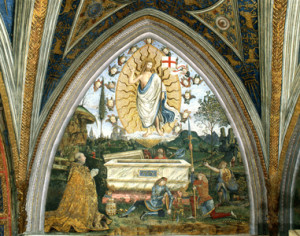 Renaissance master Pintoricchio’s fresco of “The Resurrection” in the Vatican’s Borgia Apartments is seen in this photo provided by the Vatican Museums. Photo © Catholic News Service