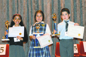Primary Math Bee winners were, from left, Lauren Borgia, Allie Giordano and Mark De Dona.