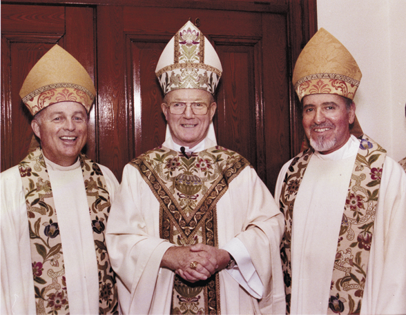 Bishop Sullivan in 1990 with newly appointed Bishop Thomas V. Daily and Bishop Valero.
