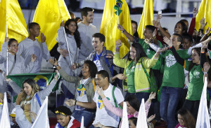 Youths celebrate during opening ceremony of World Youth Day Rio