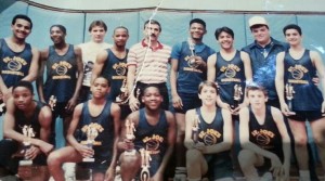 A photo of the St. Joseph’s parish, Astoria, 1987-1988 CYO Intermediate basketball champions, with Caldera pictured bottom row, second from right.