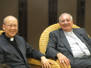 Cardinal John Tong Hon of Hong Kong welcomes Bishop DiMarzio to China in April, 2013. During his trip, the bishop visited Father John Vesey, a Brooklyn priest ministering in Shenyang.
