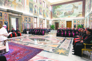 Pope Francis addresses participants of the Pontifical Council for Social Communications’ plenary assembly during a special audience at the Vatican Sept. 21. The pope said issues facing Catholic communicators are not principally technological but rather knowing how to dialogue about the faith.