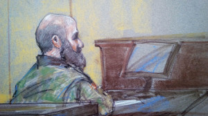 U.S. Army psychiatrist Major Nidal Hasan pictured in court sketch in Fort Hood, Texas