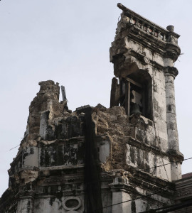 A view shows the damaged bell tower of centuries-old Basilica Minore Del Santo Nino de Cebu after an earthquake struck Cebu City, Philippines, Oct. 15. A magnitude 7.1 earthquake struck central Philippines that day, killing dozens and causing massive damage to buildings.