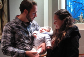Above are Vincent and Cristina Biscione, with their baby son, Vincent Raphael Biscione. The family visited New York in a continuation of their efforts to make their movie, “The Hope of the Amazon,” a reality and to visit Vincent’s family. The Bisciones live in West Hollywood.