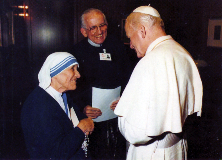 Father Thomas Forrest, C.Ss.R., is seen with his friends, Blessed Mother Teresa and Pope John Paul II in this undated photo.