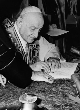 Pope John XXIII signs encyclical 'Pacem in Terris' in 1963