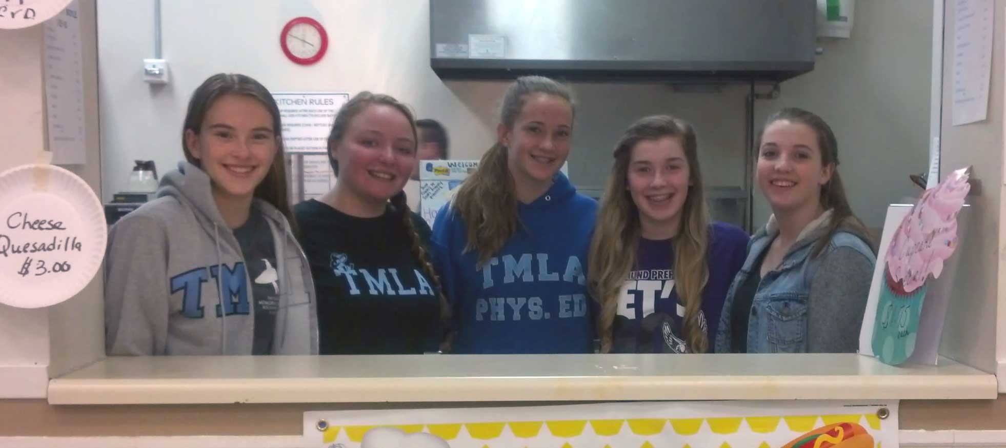 Pictured above are freshwomen returning to help with the St. Francis de Sales CYO program. From The Mary Louis Academy, Jamaica Estates, are Molly and Bridget Brieslen and Katilin Neiswenter; representing St. Edmund Prep, Sheepshead Bay, are Devan Gavigan and Jenna Lonnborg.