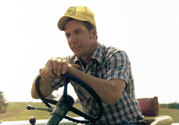 Joseph A. Hays, the farmer whose letter convinced John Paul II to come to Iowa during his first tour of the U.S. in 1979, is pictured on a tractor that year. 