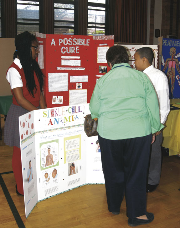 Sickle-cell anemia was the focus of this year’s Aquinas Society project at SS. Joachim and Anne, Queens Village, above. Students interviewed children with the disease, researched treatments and read studies on possible cures.