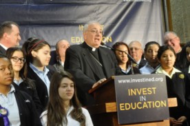 In March of 2014, Bishop Nicholas DiMarzio joined with Cardinal Dolan and Catholic school students to support the Education Tax Credit proposal at a rally at Cathedral H.S., Manhattan.