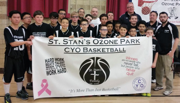The CYO basketball teams from St. Stanislaus Bishop and Martyr, Ozone Park, recently welcomed players from St. Thomas the Apostle, Woodhaven, among their ranks. (Photo courtesy Jimmy Cooke)