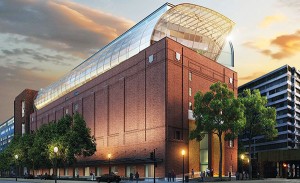 An architectural rendering of the Museum of the Bible, which is scheduled to open in Washington in 2017. The eight-story, 430,000-square-foot museum is being designed by the lead architect group that created the International Spy Museum, the Smithsonian’s National Museum of the American Indian and the soon-to-open National Museum of African American History and Culture. (Catholic News Service)