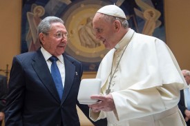 Cuban President Raul Castro talks with Pope Francis during a private audience at the Vatican May 10. (CNS photo/Maria Grazia Picciarella, pool)