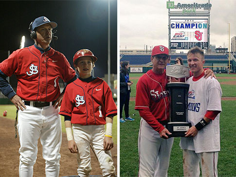 The Blankenmeyers – Coach Ed and son Ty – have been together at St. John’s University for years.  Ty travelled with his dad from as early as 3 years old and now enjoys championship moments as a member of the Red Storm. (Photo courtesy St. John’s Athletic Communications)