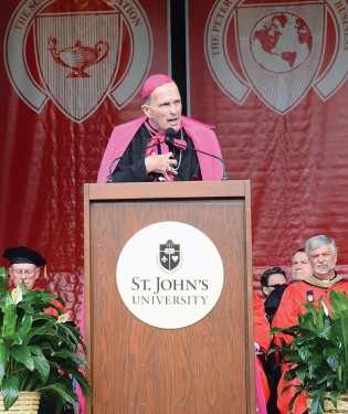 Bishop David M. O’Connell, C.M., of Trenton, N.J., delivered the commencement address at St. John’s University May 17.