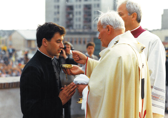 As a transitional deacon in Poland, Deacon Witold Mroziewski had the honor of receiving Communion from Pope John Paul II.