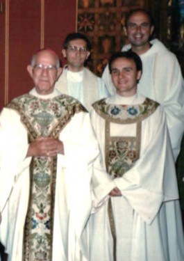 Back row, from left, then-Fathers Fernando Ferrarese and D. Joseph Finnerty assisted, from row, from left, Bishop Francis J. Mugavero at the diaconate ordination of then-Deacon James Massa.