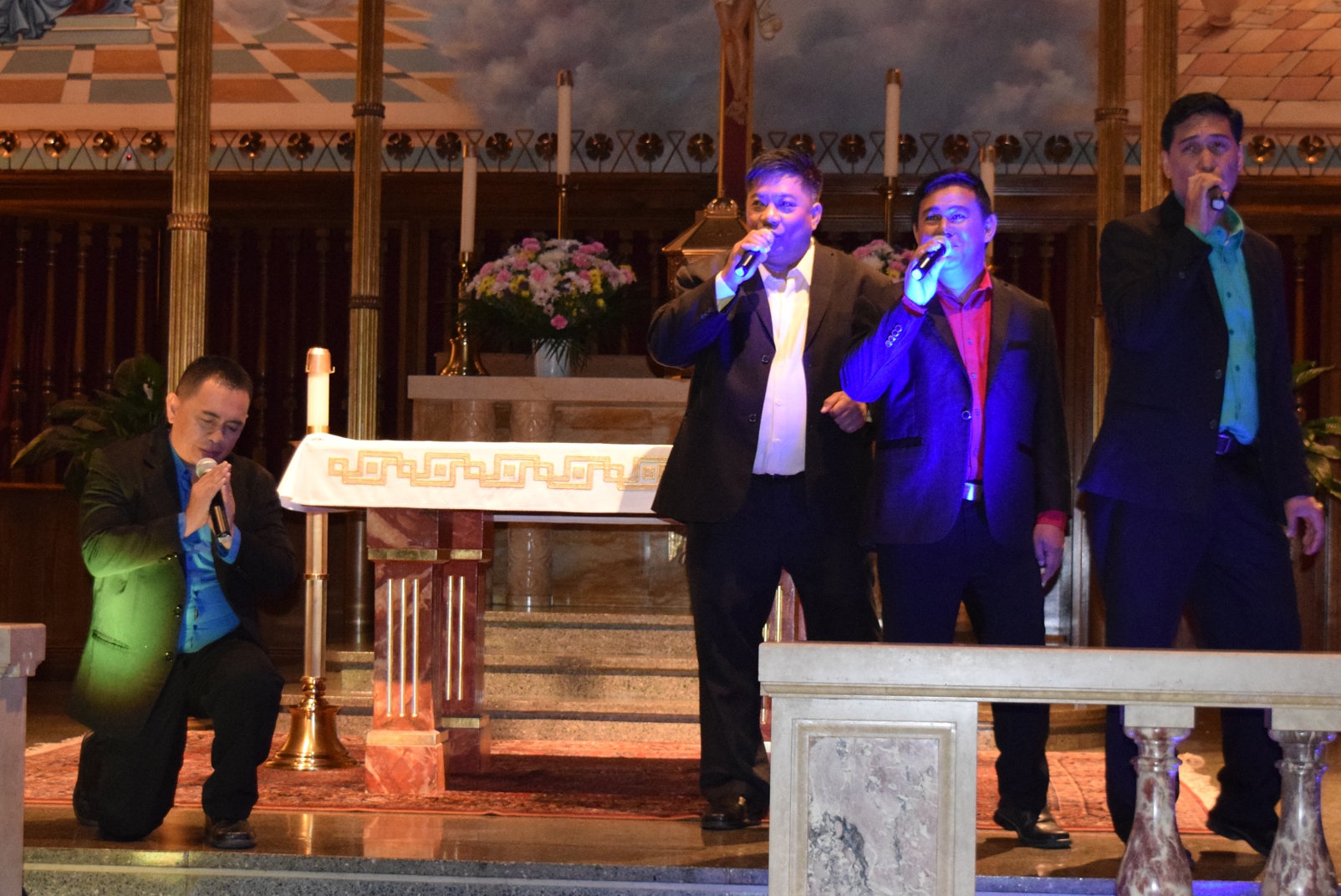 p The Cebu Clergy Performing Artists sang religious tunes and popular songs at a Sept. 4 concert at St. Sebastian Church, Woodside, to invite parishioners to the upcoming International Eucharistic Congress. The priests are Fathers Kipling Agravante, Jun Gutierrez, Zachary Zacarias and Rudy Ibale, M.S.C.