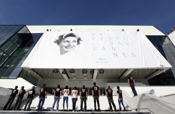 Swedish-born actress Ingrid Bergman is seen on the official poster of the 68th annual Cannes Film Festival in Cannes, France, May 11. Bergman portrayed nuns and saints among her many roles in film. Photo © Catholic News Service/Guillaume Horcajuelo, EPA