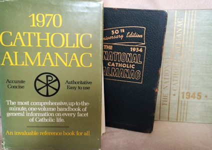 These are the covers of the 1945, 1954 and 1970 Our Sunday Visitor's Catholic Almanac. (Photo by Catholic News Service, courtesy Catholic Almanac)
