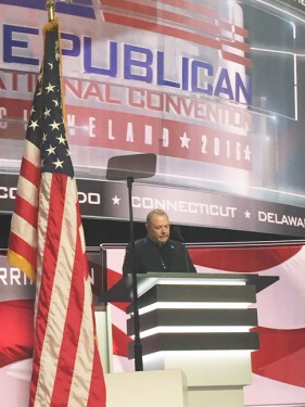 Msgr. Kieran Harrington, vicar for communications for the Diocese of Brooklyn, delivered the invocation on the opening night of the Republican National Convention in Cleveland. (Photo © Vincent LeVien)