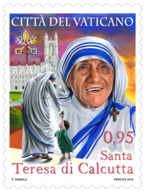 The Vatican will anticipate the canonization of Blessed Teresa of Kolkata with this special postage stamp, which will be released Sept. 2, two days before Pope Francis officially declares her a saint. (CNS photo/courtesy Vatican Philatelic and Numismatic Office) 