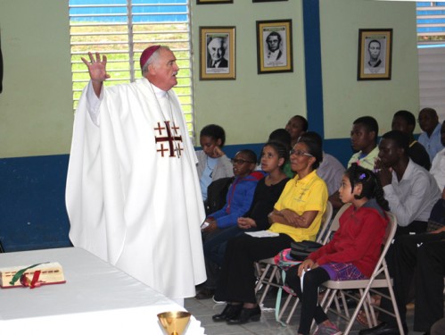 Bishop Tiedemann addresses participants of Vocations Day, 2016 in Mandeville, Jamaica.