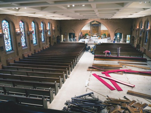 The pews in St. Margaret’s Church, Middle Village, are being replaced, thanks to the generosity of parishioners to the Generations of Faith campaign. (Photo: Laura Mircik-Sellers) 