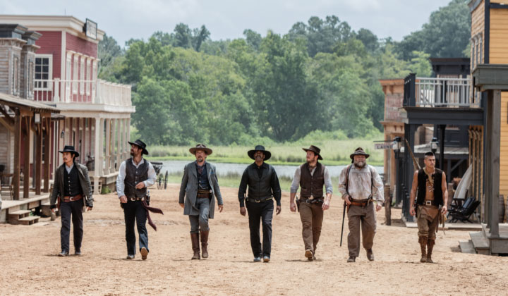 p Byung-hun Lee, Manuel Garcia-Rulfo, Ethan Hawke, Denzel Washington, Chris Pratt, Vincent D’Onofrio and Martin Sensmeier star in a scene from the movie “The Magnificent Seven.” (Photo: Catholic News Service/MGM)