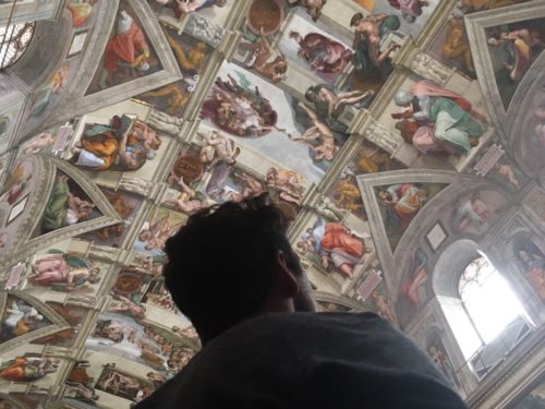 James Raczkowski of Bay Ridge admires Michelangelo’s masterpiece in the Sistine Chapel.  Last spring, the artist recreated the Creation scene on a billboard in Brooklyn sponsored by the DeSales Media Group.