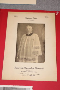Msgr. Mieczyslaus Mrozinski’s photo is seen in an invitation to the 40th anniversary of his priesthood. Msgr. Mrozinski was with the parish for a total of 67 years starting at its founding, served as its second pastor and became an icon to the Polish-American community in Greenpoint.