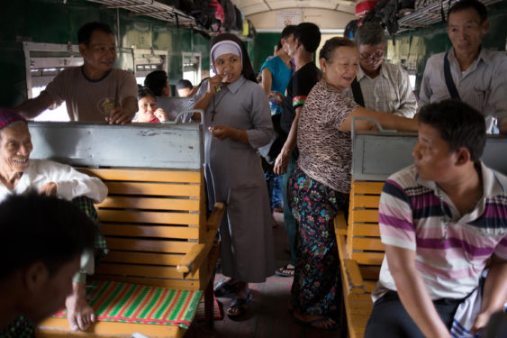 Pilgrims are seen Nov. 23 during a two-day train trip from Myitkyina to Yangon to attend Pope Francis' visit to Myanmar. The pope arrived in Myanmar Nov. 27 for a four-day visit. (CNS photo/Ann Wang, Reuters)