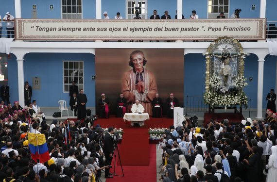 Pope Francis speaks during a meeting with priests, religious and seminarians of northern Peru at Sts. Carlos and Marcelo College Seminary in Trujillo, Peru, Jan. 20. (CNS photo/Paul Haring)