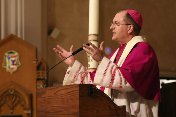 Bishop John O. Barres of Rockville Centre, N.Y., delivers his homily during the prayer service commemorating the life of the Rev. Martin Luther King Jr. (CNS photo/Gregory A. Shemitz, Long Island Catholic) 