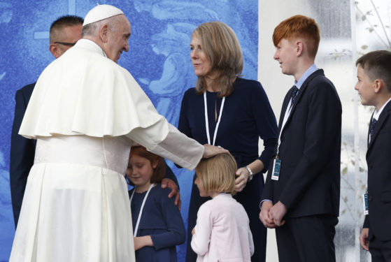 Pope Francis greets family members as he visits the Knock Shrine in Knock, Ireland, Aug. 26. (CNS photo/Paul Haring) 