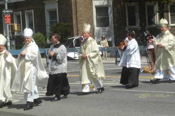 Bishop Valero processes into Our Lady of Angels Church, Bay Ridge, in 2006 for the episcopal ordinations of Bishops Caggiano, Cisneros and Sansaricq.