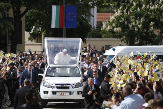 Pope Francis arrives to celebrate a Mass.