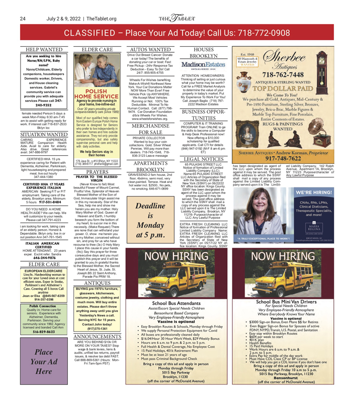 Brooklyn and Queens classifieds The Tablet