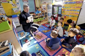 Bishop Brennan Learns, Teaches During Catholic Schools Week Visits